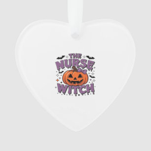 A playful design featuring a pumpkin witch with a ornament