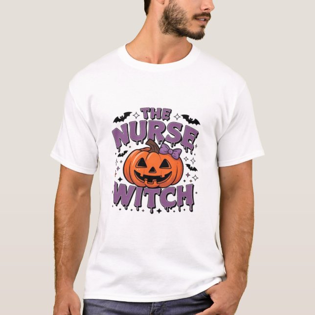 A playful design featuring a pumpkin witch with a  T-Shirt (Front)