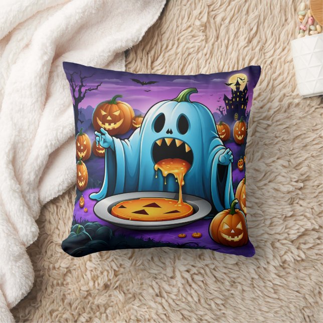 A playful ghost enjoying Halloween festivities Cushion (Blanket)