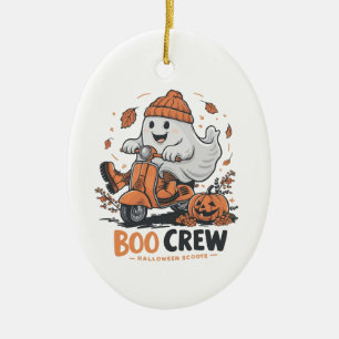 A playful ghost riding a scooter ceramic ornament