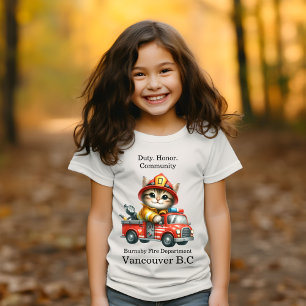A playful kitten firefighter on a bright red truck T-Shirt