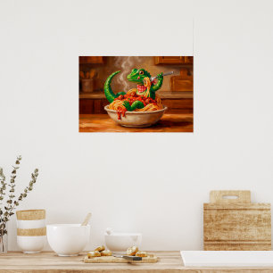 a playful lizard enjoying a delightful pasta poster