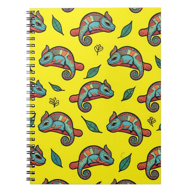 A Playful Notebook with Quirky Chameleon Pattern (Front)
