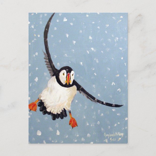 "A Playful Puffin" Vertical Postcard (Front)