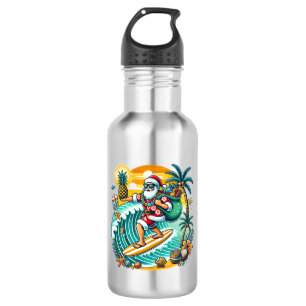 A playful Santa Claus surfing on a wave Hawaiian 532 Ml Water Bottle