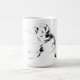 A playful scratch pose brings a light, fun spirit coffee mug