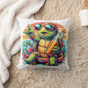 A playful turtle enjoying a summer party vibe cushion