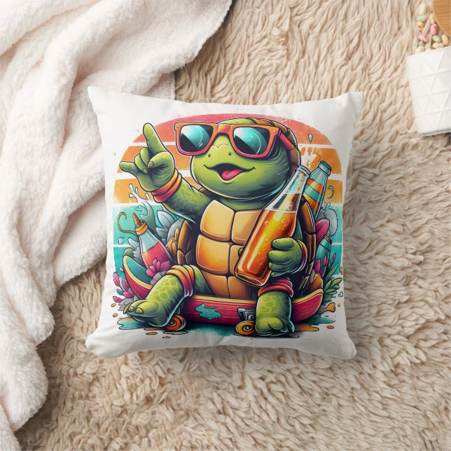 A playful turtle enjoying a summer party vibe cushion (Blanket)