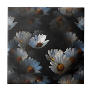 A Plethora Of Floating Daisies Isolated On Black Ceramic Tile