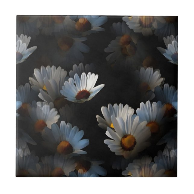 A Plethora Of Floating Daisies Isolated On Black Ceramic Tile (Front)
