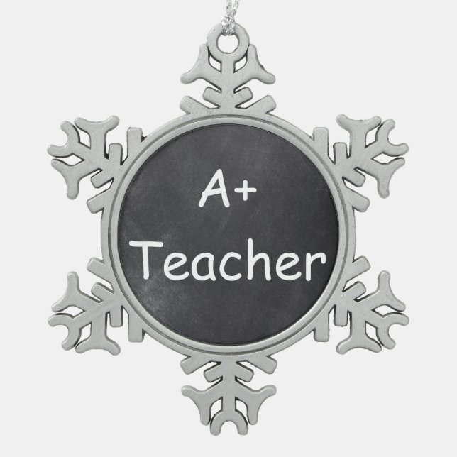 A Plus Teacher Chalkboard Design Gift Idea Snowflake Pewter Christmas Ornament (Front)