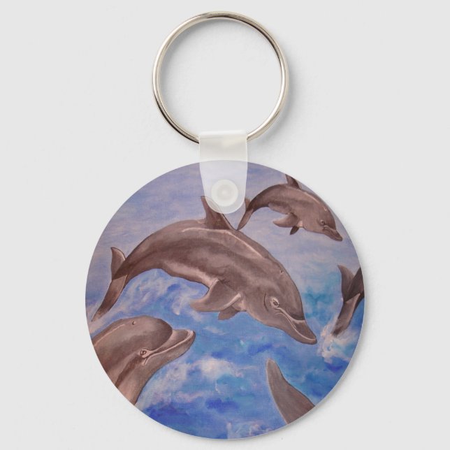 A Pod of Playful Jumping Dolphins Key Ring (Front)