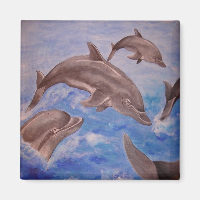 A Pod of Playful Jumping Dolphins Magnet (Front)
