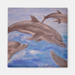 A Pod of Playful Jumping Dolphins Magnet