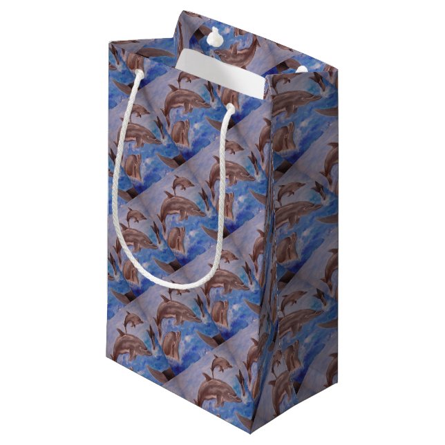A Pod of Playful Jumping Dolphins Small Gift Bag (Front Angled)