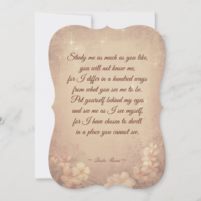 A POEM by Rumi (or BY YOURSELF) greeting card (Front)