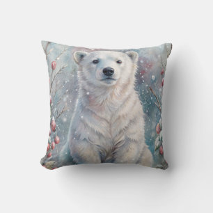 A Polar Bear Cub in Winter Cushion