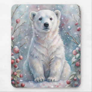 A Polar Bear Cub in Winter Mouse Pad