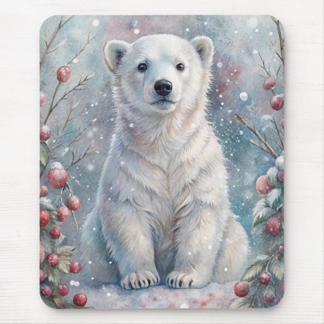 A Polar Bear Cub in Winter Mouse Pad (Front)