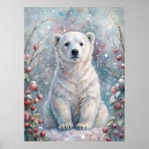 A Polar Bear Cub in Winter Poster