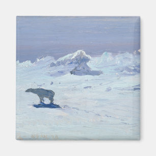 A Polar Bear Hunting in Moonlit Night, 1899 Magnet