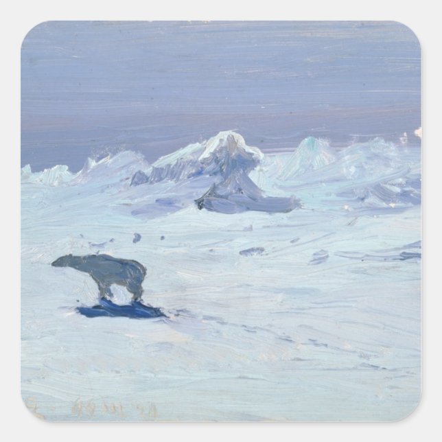 A Polar Bear Hunting in Moonlit Night, 1899 Square Sticker (Front)