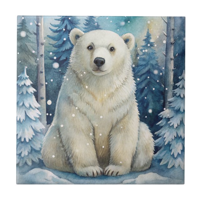 A Polar Bear in Winter Ceramic Tile (Front)