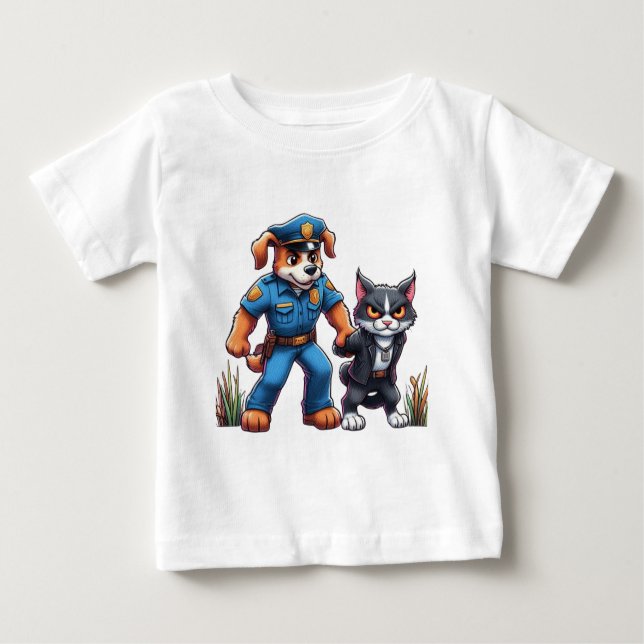 a police dog and a mean cat - humour baby T-Shirt (Front)