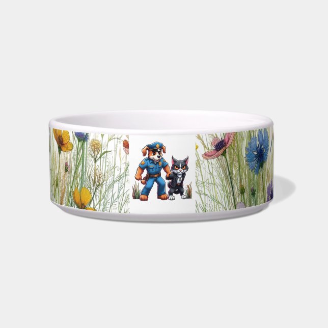 a police dog and a mean cat - humour bowl (Front)