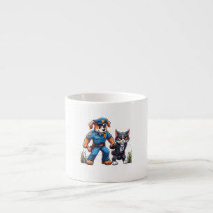 a police dog and a mean cat - humour espresso cup
