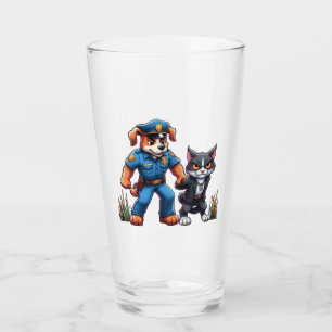 a police dog and a mean cat - humour glass