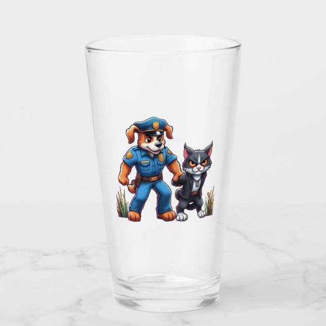 a police dog and a mean cat - humour glass (Front)