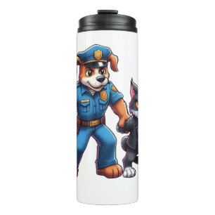 a police dog and a mean cat - humour thermal tumbler