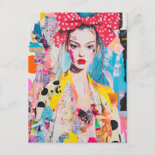 A polka dot bow in her hair lady Collage Postcard
