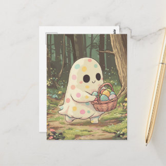 A Polka Dot Ghost With a Basket of Eggs Postcard