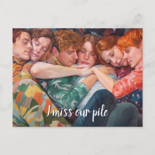 A poly pajama puppy pile postcard