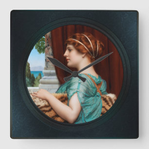 A Pompeian Lady by John William Godward Square Wall Clock