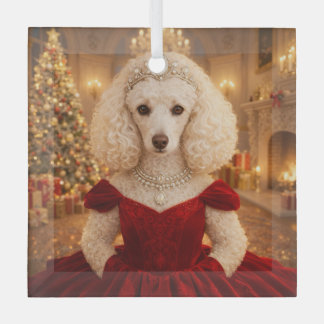 A Poodle Christmas Holiday  Glass Tree Decoration