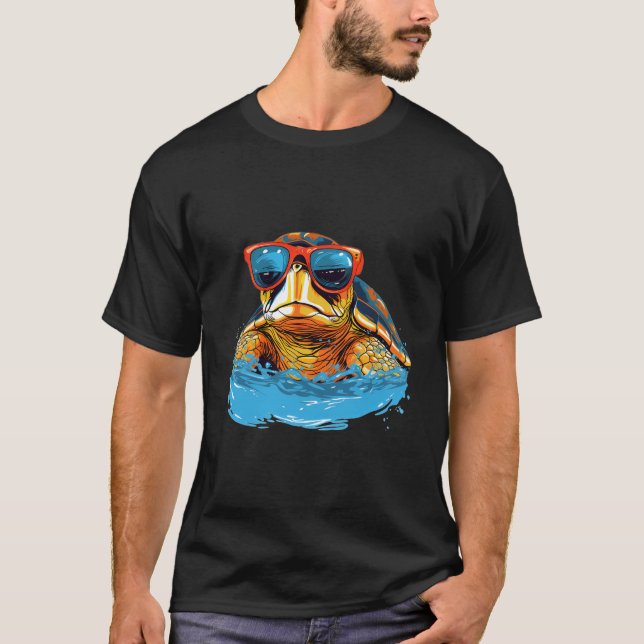 A Pop Art Drawing Of A Sea Turtle With Sunglasses  T-Shirt (Front)