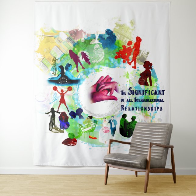 A poster about a daughter's relationship with moth tapestry (In Situ)