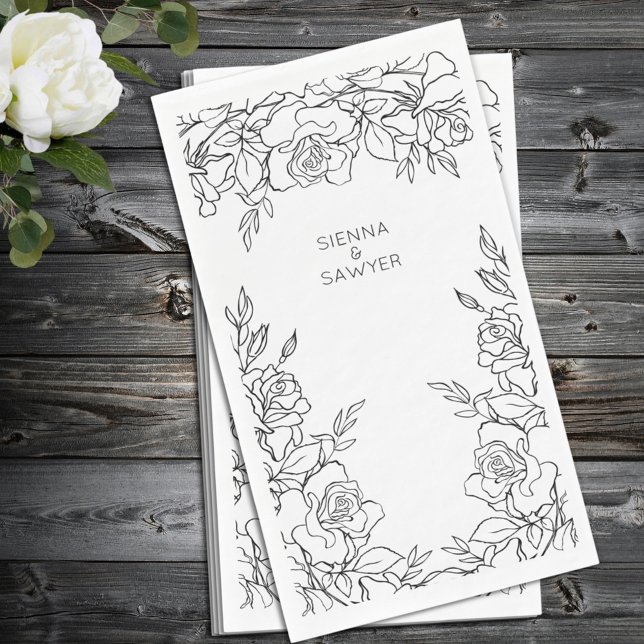 A Posy Of Roses Line Drawn Wedding Napkin (Creator Uploaded)