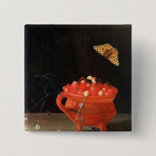 A Pot of Wild Strawberries 15 Cm Square Badge (Front)