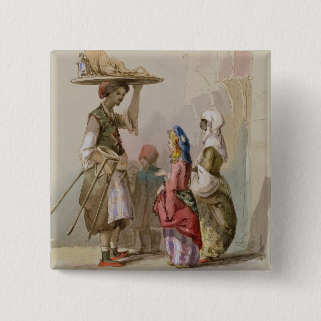 A pot seller, c.1855 15 cm square badge (Front)