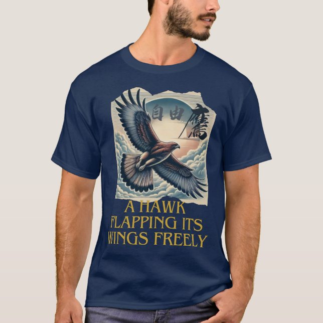 A powerful flying hawk symbolizing freedom,  T-Shirt (Front)