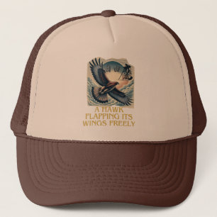 A powerful flying hawk symbolizing freedom,  trucker hat
