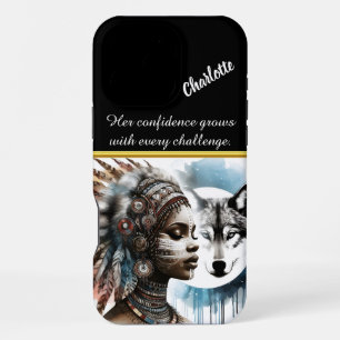 A powerful portrait of a native warrior and wolf iPhone 16 pro max case
