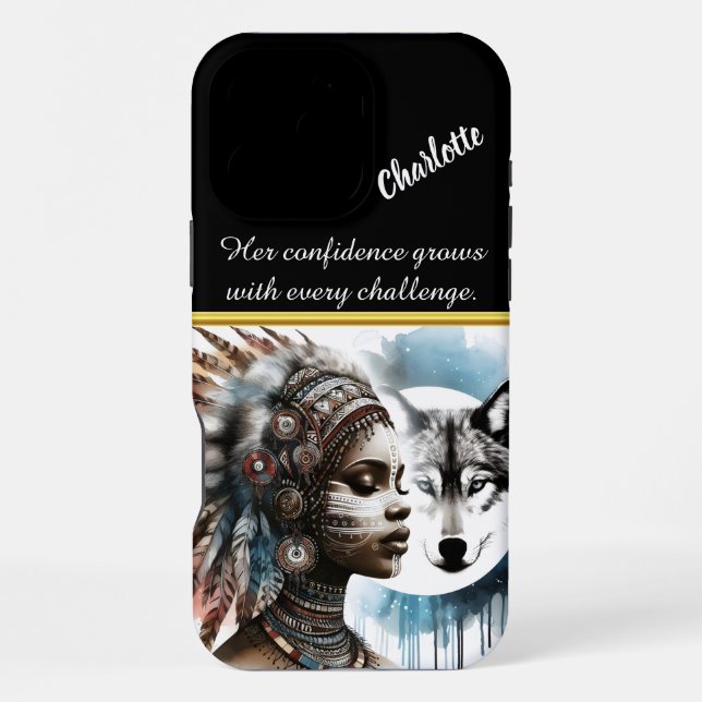 A powerful portrait of a native warrior and wolf iPhone case (Back)