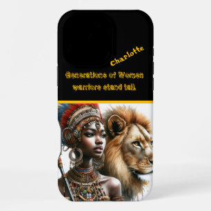 A powerful warrior stands with a majestic lion iPhone 16 pro max case