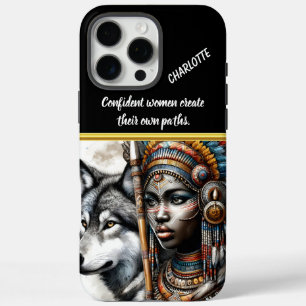 A powerful warrior with a wolf companion in nature iPhone 16 pro max case