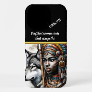 A powerful warrior with a wolf companion in nature iPhone 16 pro max case